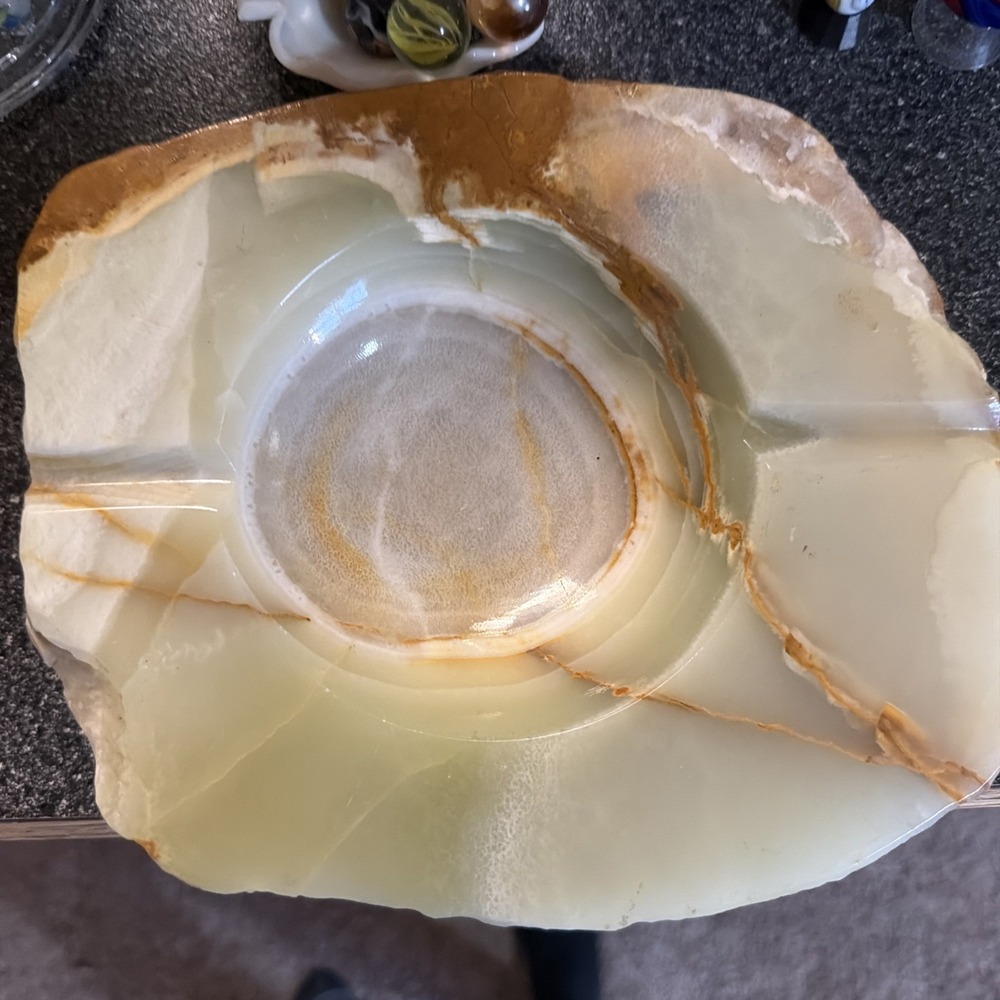 10" Vintage Hand Carved Bowl- ashtray Genuine Natural Raw Onyx Stone 10 lbs